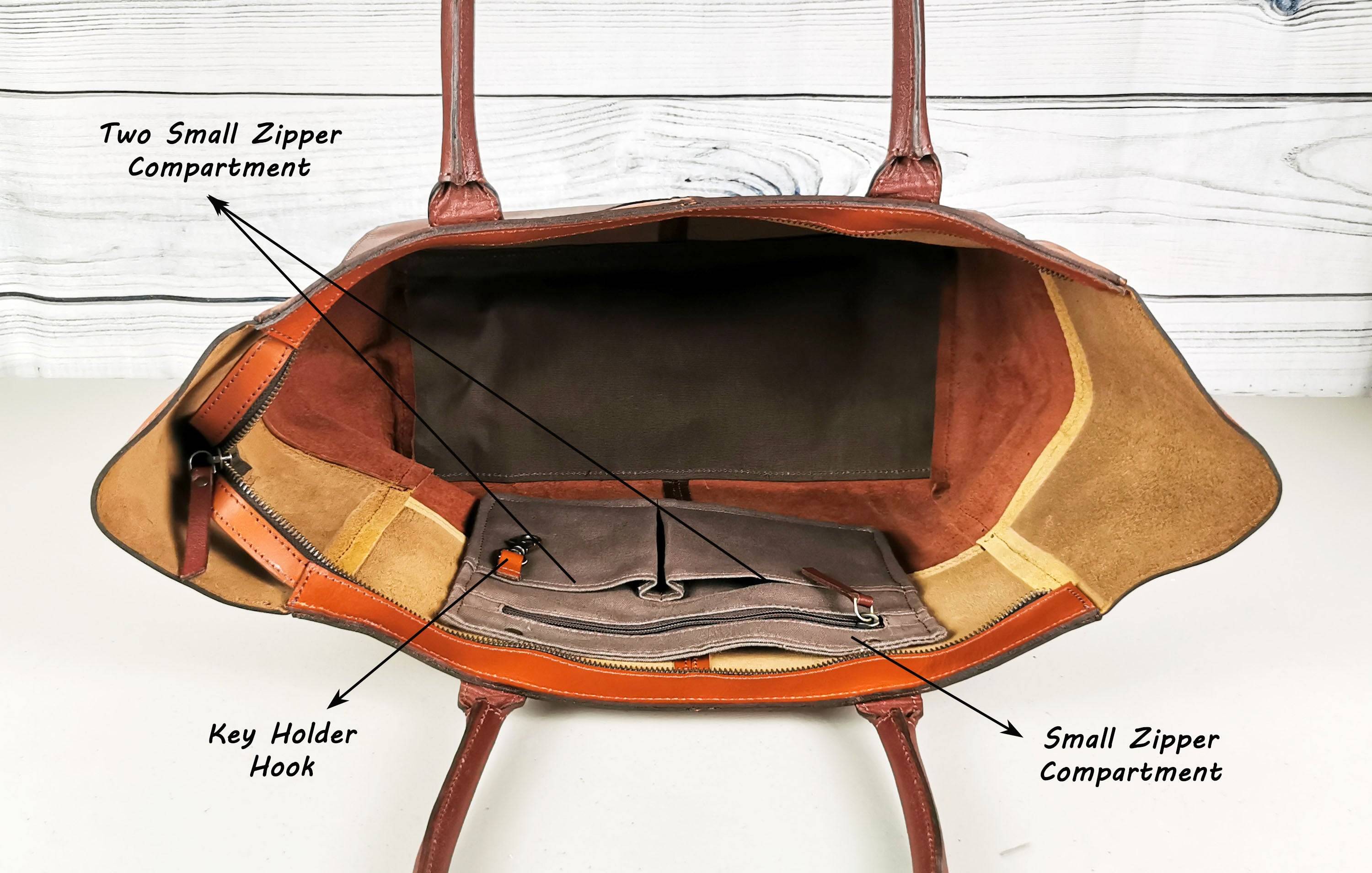 brown leather tote bag